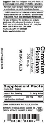 Photo of the Indiana Botanic Gardens Chromium Picolinate 200 mcg label