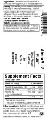 Photo of the Indiana Botanic Gardens AbsorB-12 Plus label