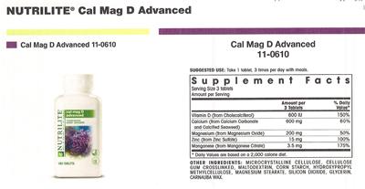 Photo of the Nutrilite Cal Mag D Advanced label