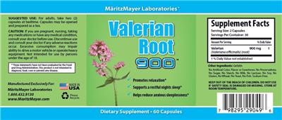 Photo of the MaritzMayer Laboratories Valerian Root 900 label