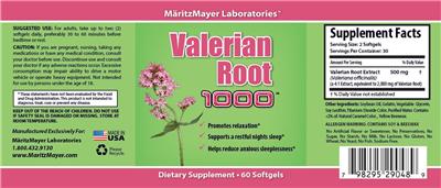 Photo of the MaritzMayer Laboratories Valerian Root 1000 label