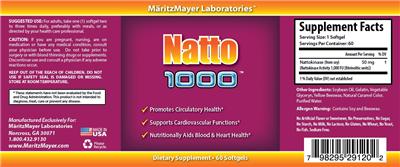 Photo of the MaritzMayer Laboratories Natto 1000 label