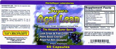 Photo of the MaritzMayer Laboratories Super Acai Lean label