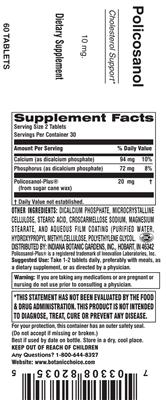 Photo of the Indiana Botanic Gardens Policosanol 10 mg label
