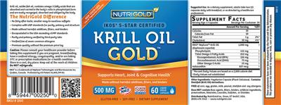 Photo of the NutriGold Krill Oil Gold 500 mg label
