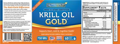 Photo of the NutriGold Krill Oil Gold 750 mg label
