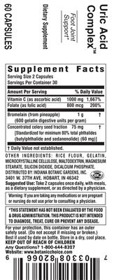 Photo of the Indiana Botanic Gardens Uric Acid Complex label