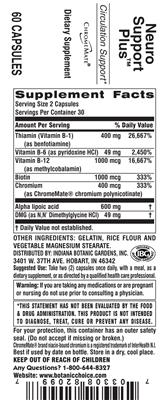 Photo of the Indiana Botanic Gardens Neuro Support Plus label