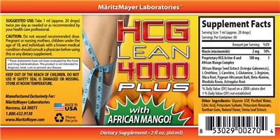 Photo of the MaritzMayer Laboratories HCG Lean 4000 Plus label