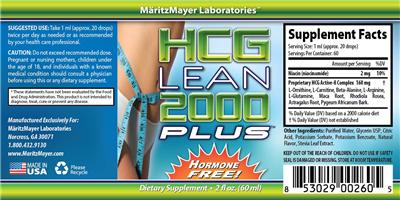 Photo of the MaritzMayer Laboratories HCG Lean 2000 Plus label