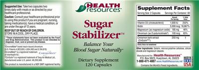 Photo of the Health Resources Sugar Stabilizer label