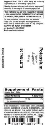 Photo of the Indiana Botanic Gardens Potassium 99 mg label