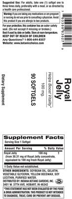 Photo of the Indiana Botanic Gardens Royal Jelly 100 mg label