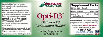 Photo of the Health Resources Opti-D3 label