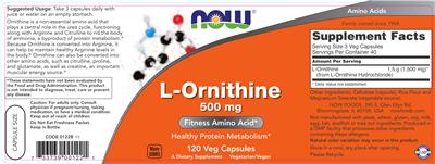 Photo of the NOW L-Ornithine 500 mg label