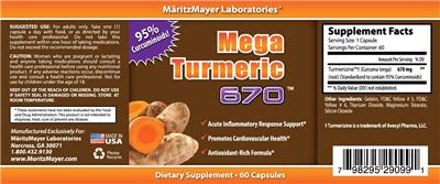 Photo of the MaritzMayer Laboratories Mega Turmeric 670 label