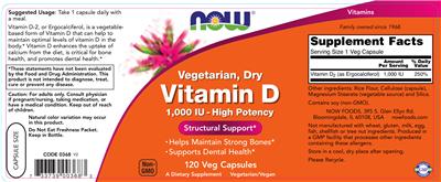 Photo of the NOW Vegetarian, Dry Vitamin D 1,000 IU - High Potency label