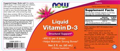 Photo of the NOW Liquid Vitamin D-3 label
