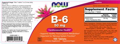 Photo of the NOW B-6 50 mg label