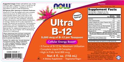 Photo of the NOW Ultra B-12 label