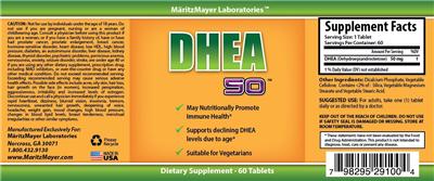 Photo of the MaritzMayer Laboratories DHEA 50 label