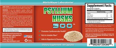 Photo of the MaritzMayer Laboratories Psyllium Husks 500 label