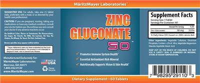 Photo of the MaritzMayer Laboratories Zinc Gluconate 50 label
