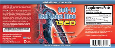 Photo of the MaritzMayer Laboratories CoQ-10 Red Yeast Rice 1320 label