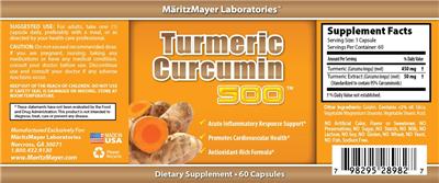 Photo of the MaritzMayer Laboratories Turmeric Curcumin 500 label