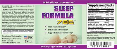 Photo of the MaritzMayer Laboratories Sleep Formula 786 label