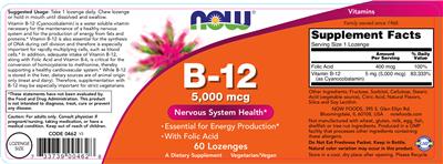 Photo of the NOW B-12 5,000 mcg label