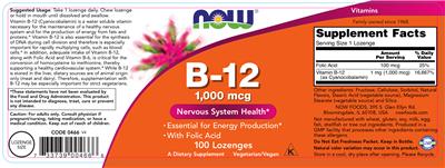 Photo of the NOW B-12 1,000 mcg label