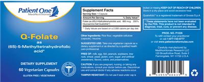 Photo of the Patient One 1 MediNutritionals Q-Folate label