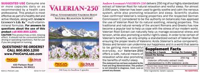 Photo of the ProCaps Laboratories Valerian-250 label