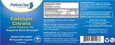 Photo of the Patient One 1 MediNutritionals Calcium Citrate with Vitamin D3 label