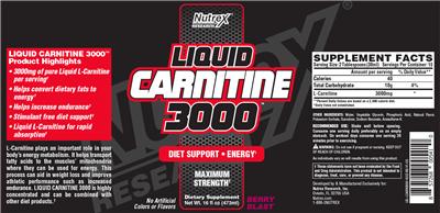 Photo of the Nutrex Research Liquid Carnitine 3000 Berry Blast label
