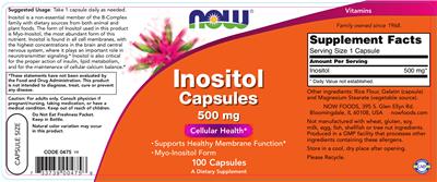 Photo of the NOW Inositol Capsules 500 mg label
