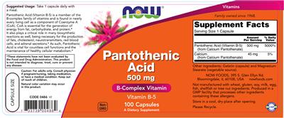 Photo of the NOW Pantothenic Acid 500 mg label