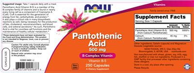 Photo of the NOW Pantothenic Acid 500 mg label