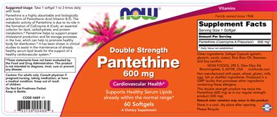 Photo of the NOW Double Strength Pantethine 600 mg label