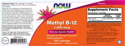 Photo of the NOW Methyl B-12 1,000 mcg label