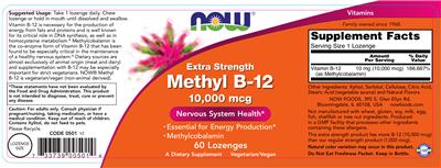 Photo of the NOW Extra Strength Methyl B-12 10,000 mcg label