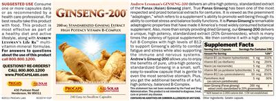 Photo of the ProCaps Laboratories Ginseng-200 label