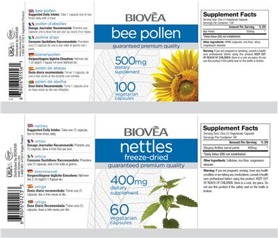 Photo of the BIOVEA Bee Pollen 500 mg label