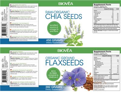 Photo of the BIOVEA Raw-Organic Chia Seeds label
