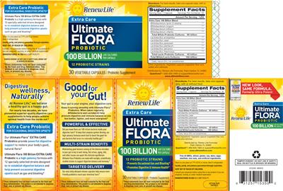 Photo of the Renew Life Extra Care Ultimate Flora Probiotic 100 Billion label