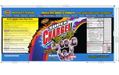 Photo of the Labrada Nutrition Super Charge! Xtreme N.O. Blue Raspberry label