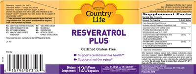 Photo of the Country Life Resveratrol Plus label