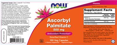 Photo of the NOW Ascorbyl Palmitate 500 mg label
