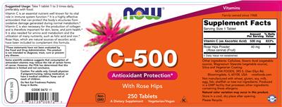 Photo of the NOW C-500 With Rose Hips label